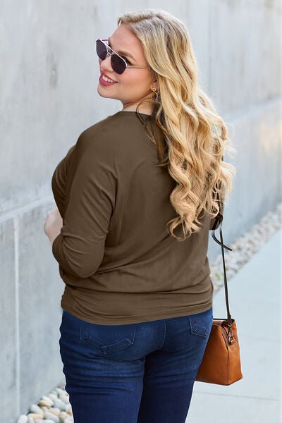 Basic Bae Full Size Round Neck Batwing Sleeve Blouse - Loulou Boutique