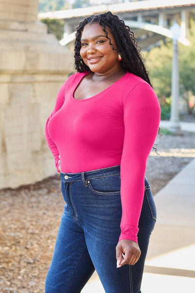 Basic Bae Full Size Round Neck Long Sleeve Bodysuit - Loulou Boutique