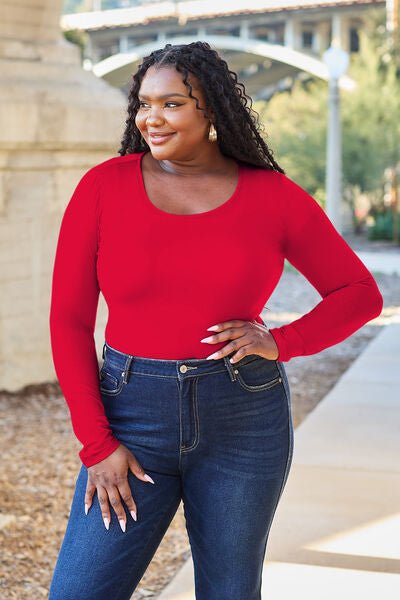 Basic Bae Full Size Round Neck Long Sleeve Bodysuit - Loulou Boutique