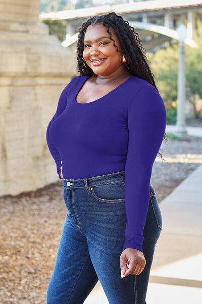 Basic Bae Full Size Round Neck Long Sleeve Bodysuit - Loulou Boutique