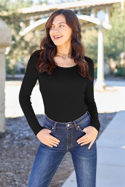 Basic Bae Full Size Round Neck Long Sleeve Bodysuit - Loulou Boutique