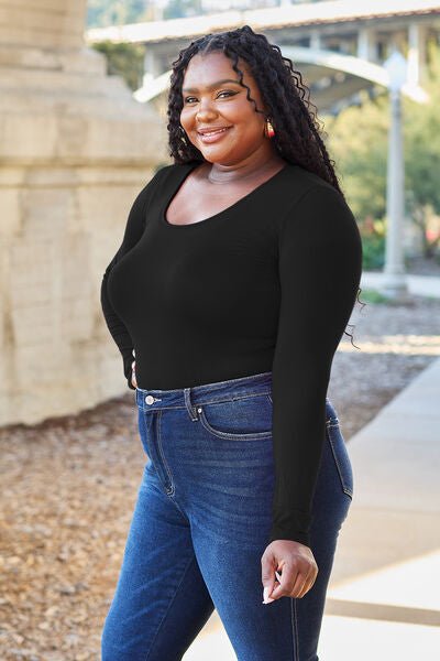 Basic Bae Full Size Round Neck Long Sleeve Bodysuit - Loulou Boutique