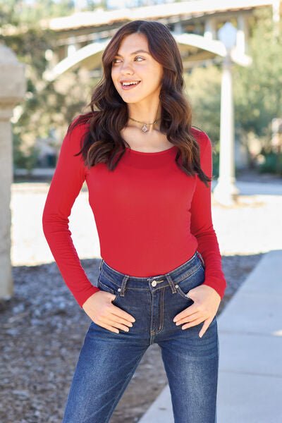 Basic Bae Full Size Round Neck Long Sleeve Bodysuit - Loulou Boutique