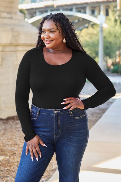 Basic Bae Full Size Round Neck Long Sleeve Bodysuit - Loulou Boutique