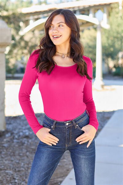Basic Bae Full Size Round Neck Long Sleeve Bodysuit - Loulou Boutique