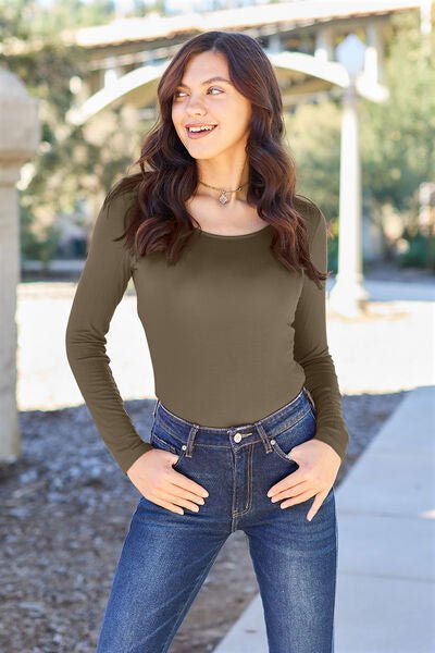 Basic Bae Full Size Round Neck Long Sleeve Bodysuit - Loulou Boutique