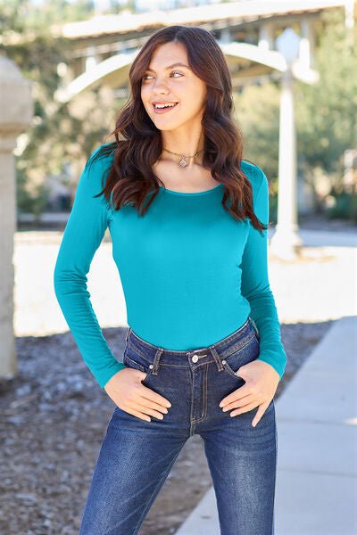 Basic Bae Full Size Round Neck Long Sleeve Bodysuit - Loulou Boutique