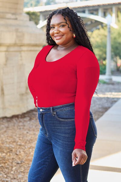 Basic Bae Full Size Round Neck Long Sleeve Bodysuit - Loulou Boutique
