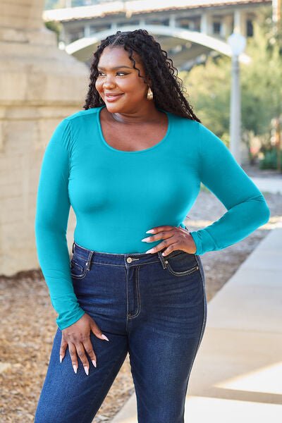Basic Bae Full Size Round Neck Long Sleeve Bodysuit - Loulou Boutique