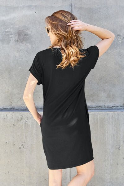 Basic Bae Full Size Round Neck Short Sleeve Dress with Pockets - Loulou Boutique