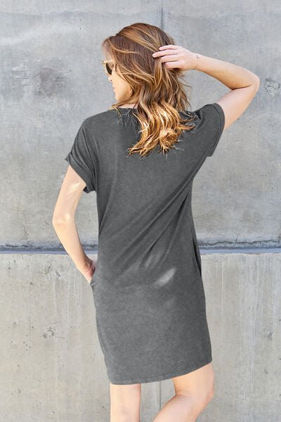 Basic Bae Full Size Round Neck Short Sleeve Dress with Pockets - Loulou Boutique