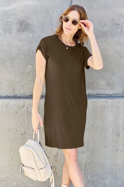 Basic Bae Full Size Round Neck Short Sleeve Dress with Pockets - Loulou Boutique