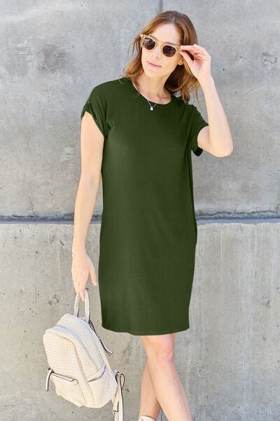Basic Bae Full Size Round Neck Short Sleeve Dress with Pockets - Loulou Boutique