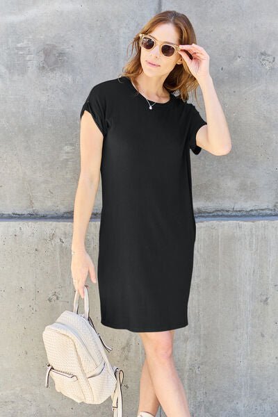 Basic Bae Full Size Round Neck Short Sleeve Dress with Pockets - Loulou Boutique