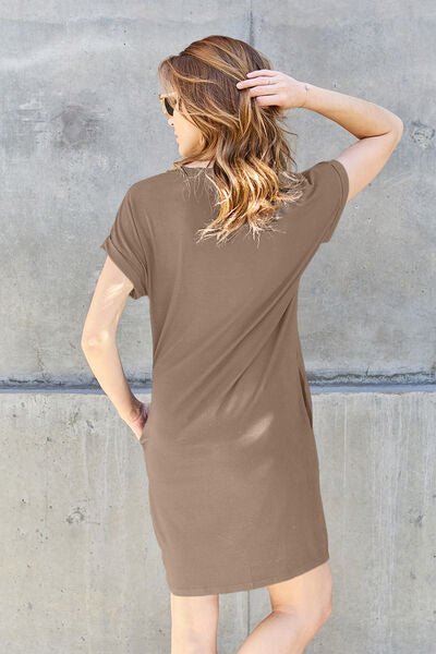 Basic Bae Full Size Round Neck Short Sleeve Dress with Pockets - Loulou Boutique