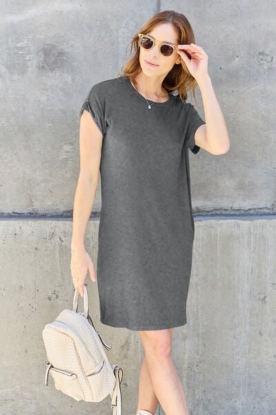 Basic Bae Full Size Round Neck Short Sleeve Dress with Pockets - Loulou Boutique