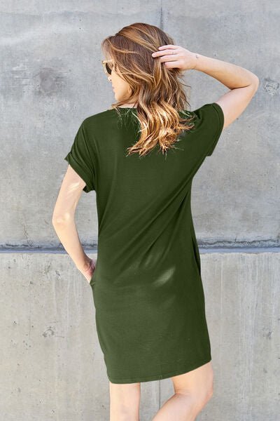 Basic Bae Full Size Round Neck Short Sleeve Dress with Pockets - Loulou Boutique