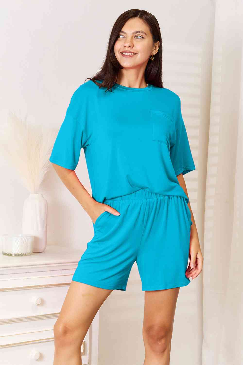 Basic Bae Full Size Soft Rayon Half Sleeve Top and Shorts Set - Loulou Boutique