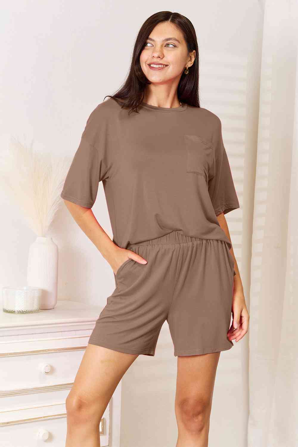 Basic Bae Full Size Soft Rayon Half Sleeve Top and Shorts Set - Loulou Boutique