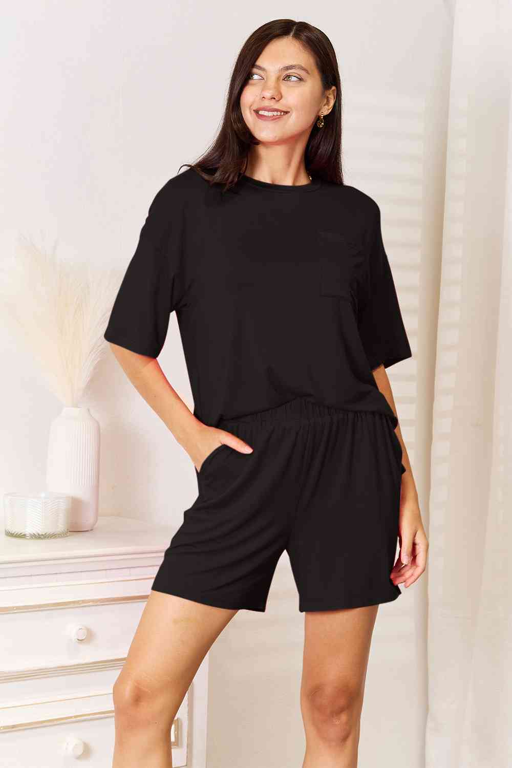 Basic Bae Full Size Soft Rayon Half Sleeve Top and Shorts Set - Loulou Boutique