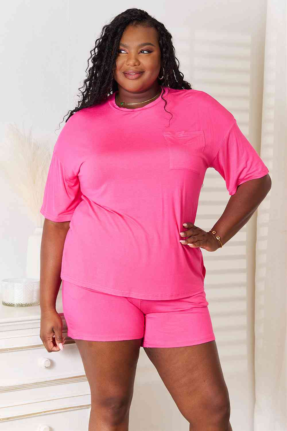 Basic Bae Full Size Soft Rayon Half Sleeve Top and Shorts Set - Loulou Boutique