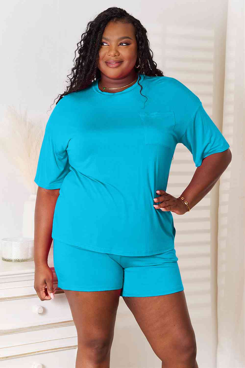 Basic Bae Full Size Soft Rayon Half Sleeve Top and Shorts Set - Loulou Boutique