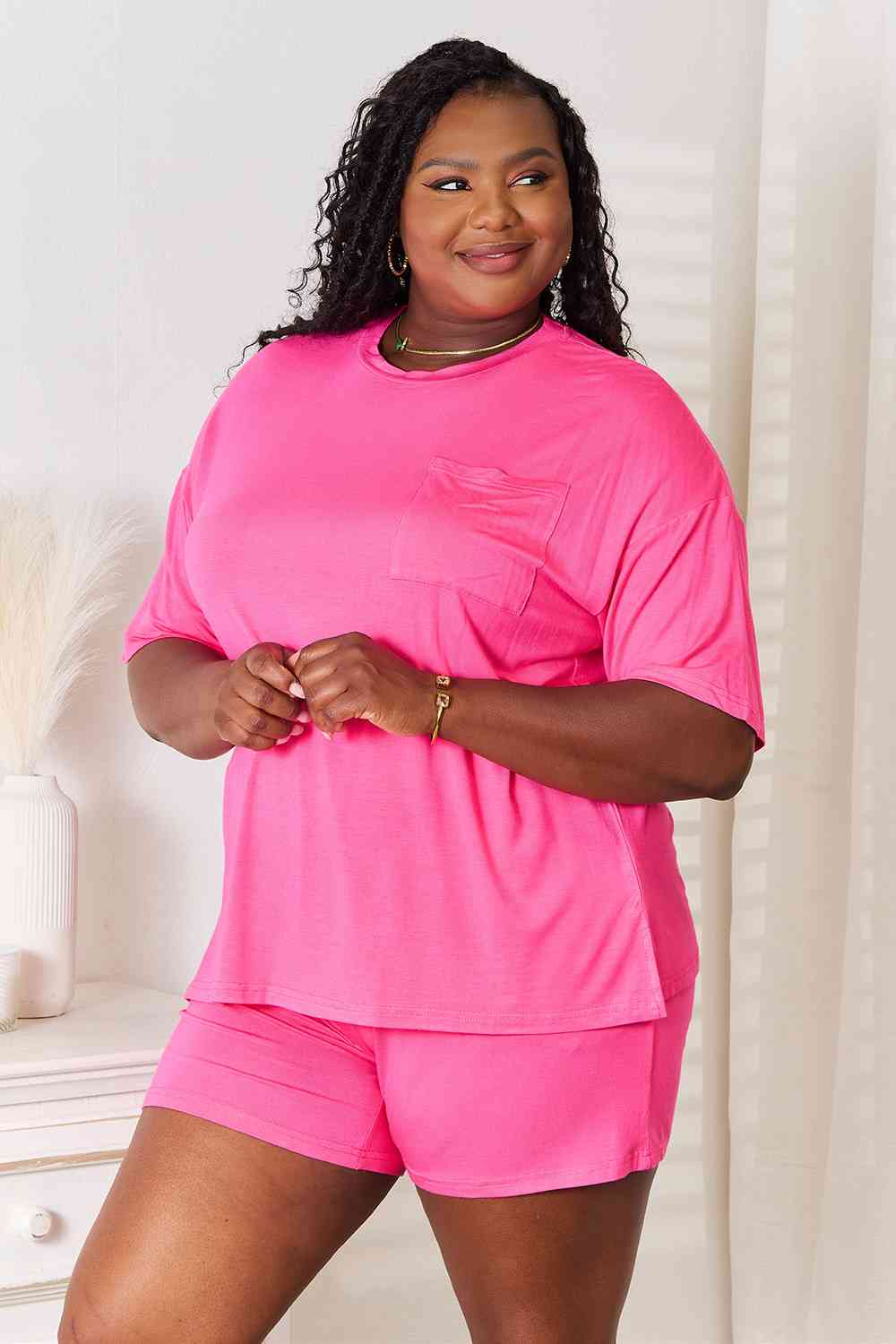 Basic Bae Full Size Soft Rayon Half Sleeve Top and Shorts Set - Loulou Boutique