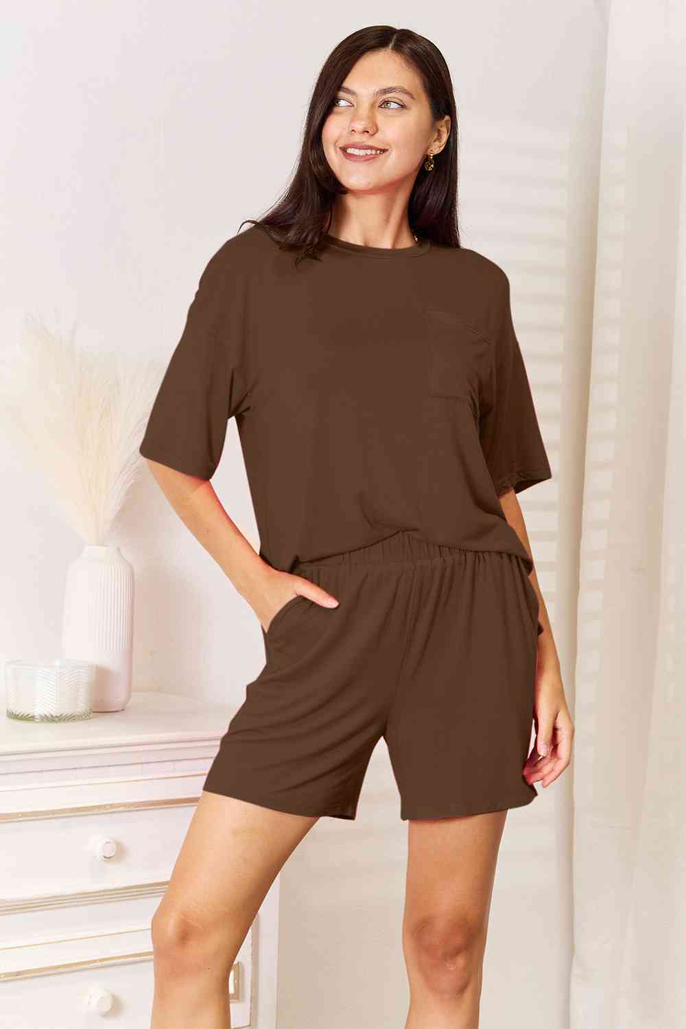 Basic Bae Full Size Soft Rayon Half Sleeve Top and Shorts Set - Loulou Boutique