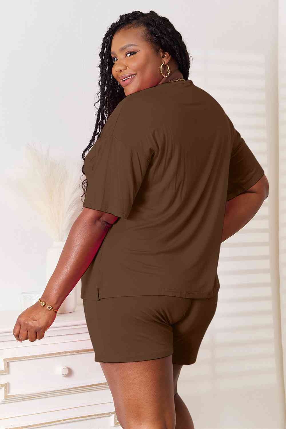 Basic Bae Full Size Soft Rayon Half Sleeve Top and Shorts Set - Loulou Boutique