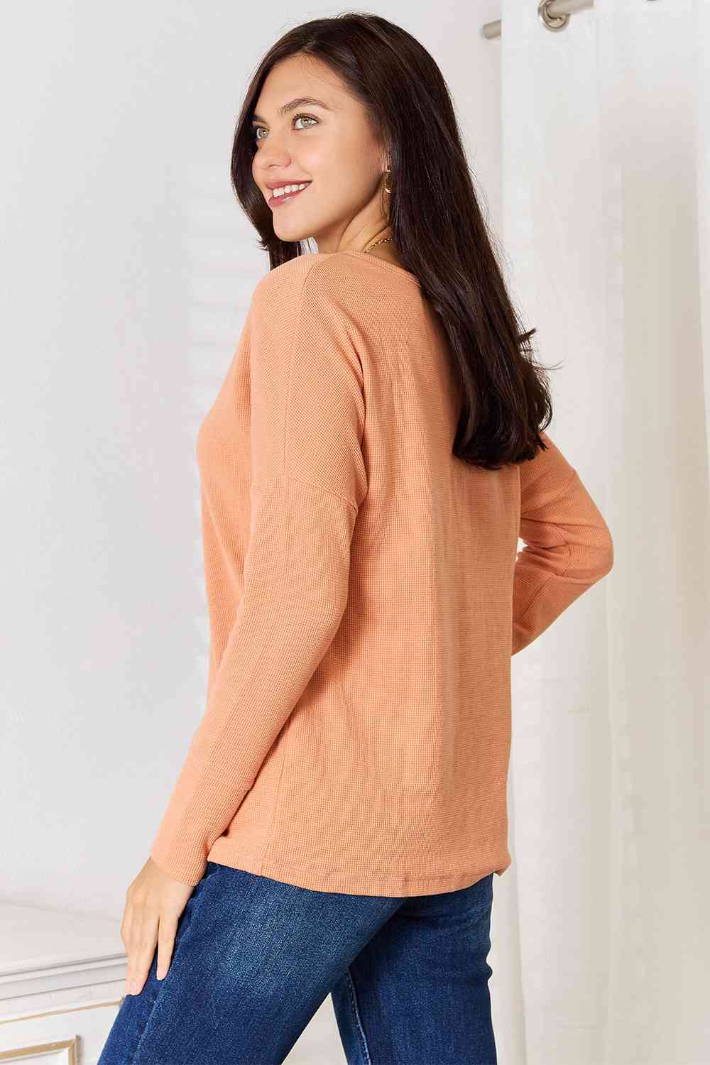 Basic Bae Half Button Long Sleeve Top - Loulou Boutique