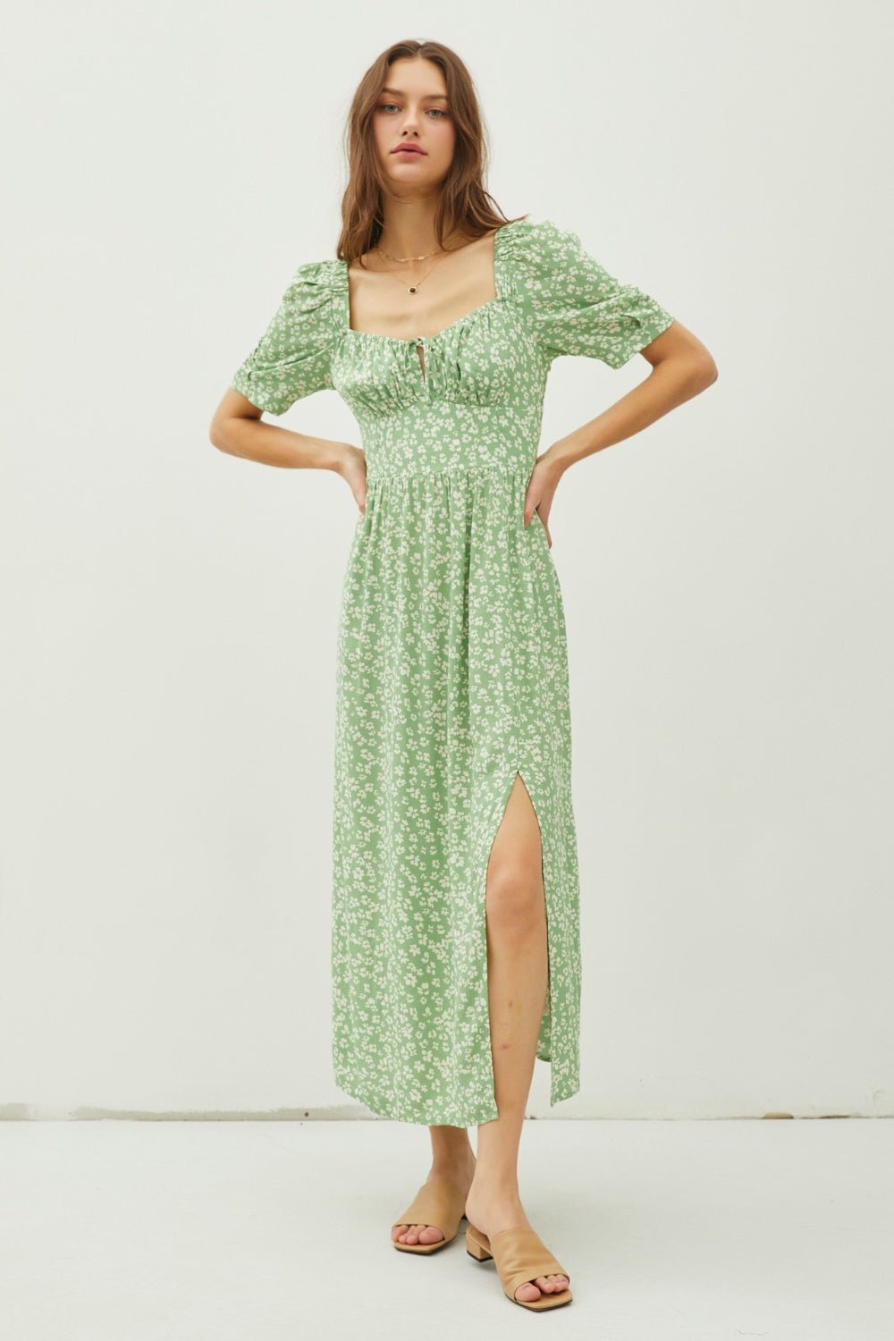Be Cool Floral Smocked Back Slit Dress - Loulou Boutique