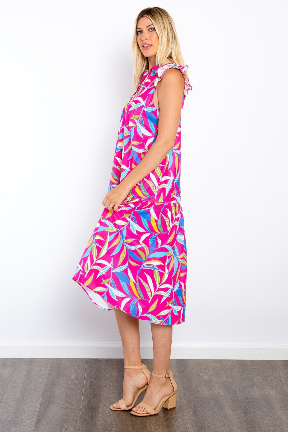 Be Stage Print Ruffled Midi Dress with Pockets - Loulou Boutique