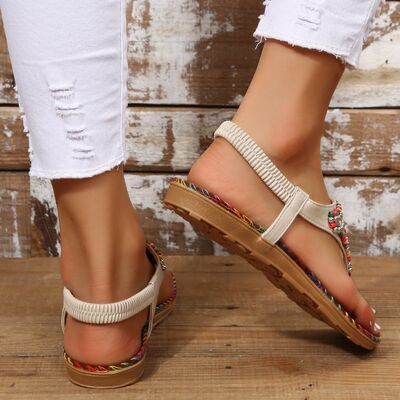 Beaded PU Leather Open Toe Sandals - Loulou Boutique