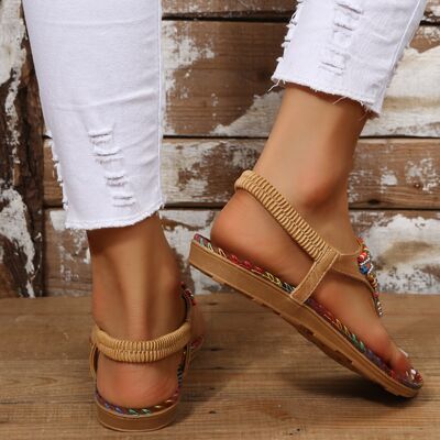 Beaded PU Leather Open Toe Sandals - Loulou Boutique