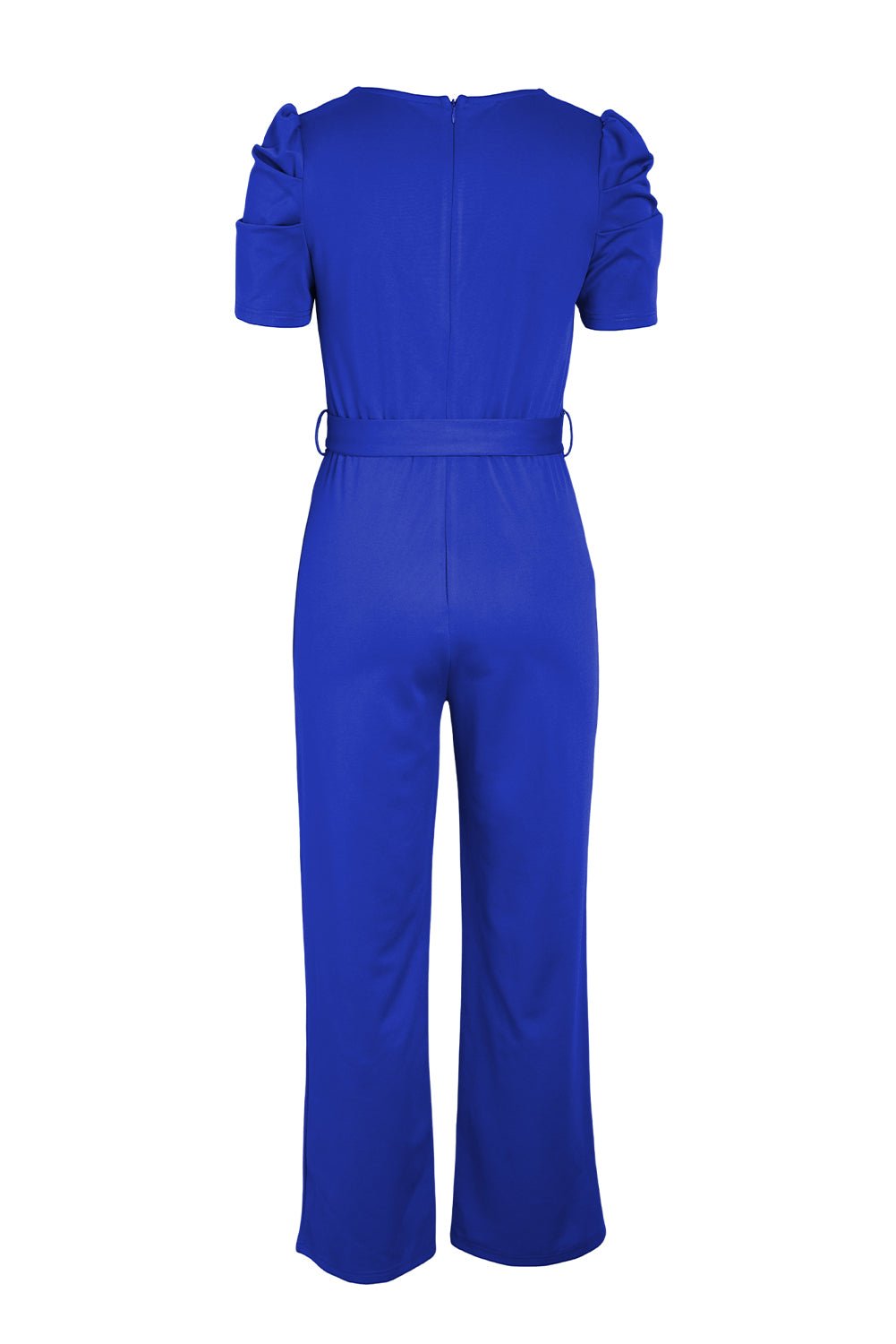 Belted Puff Sleeve V-Neck Jumpsuit - Loulou Boutique