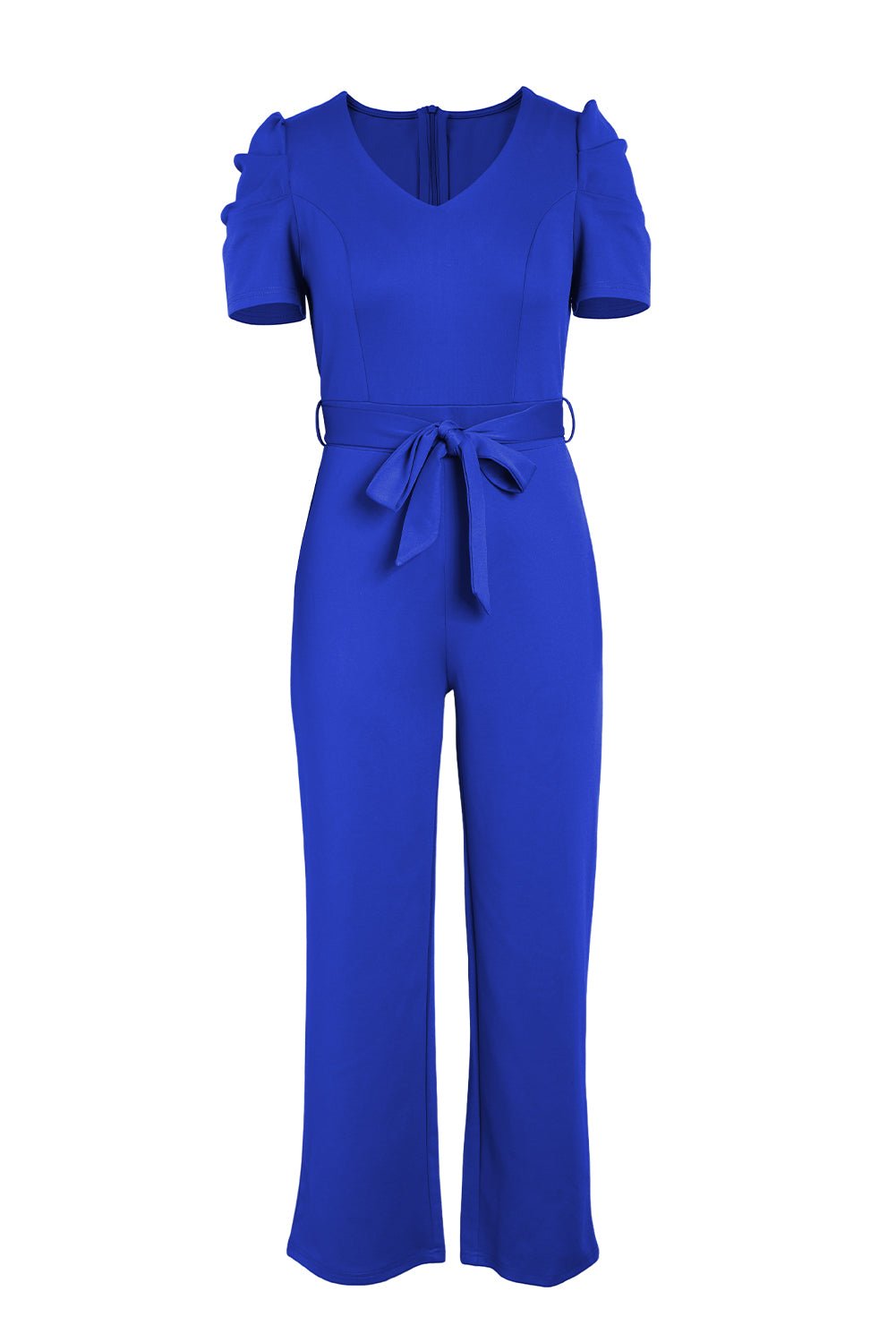 Belted Puff Sleeve V-Neck Jumpsuit - Loulou Boutique