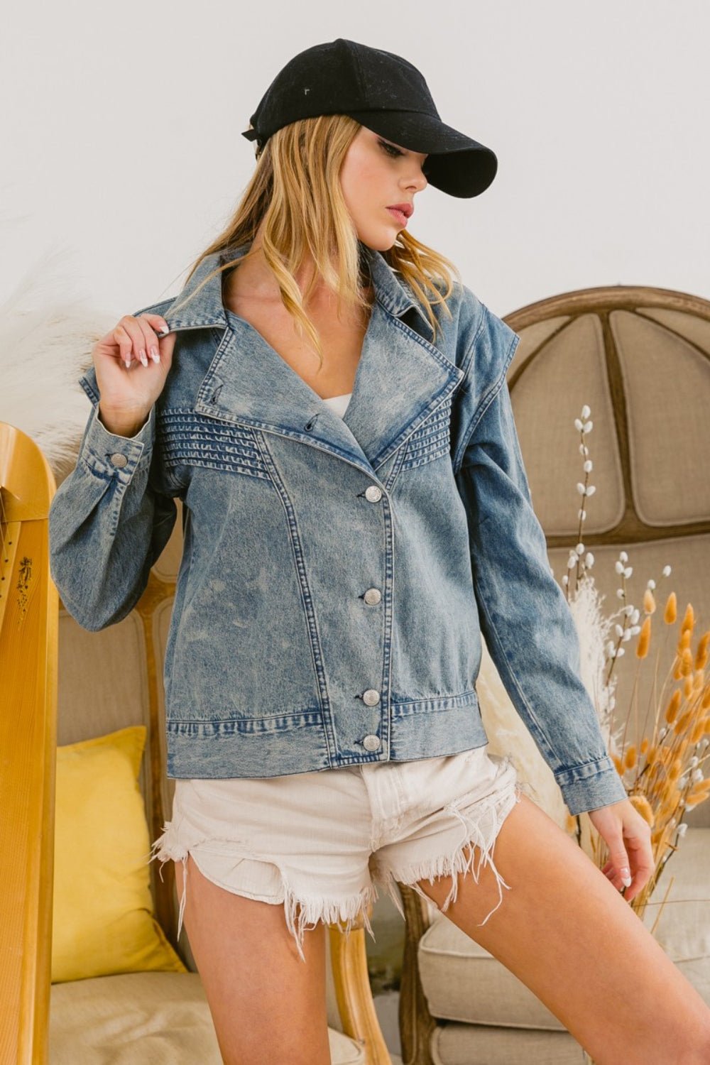 BiBi Button Up Long Sleeve Denim Jacket - Loulou Boutique