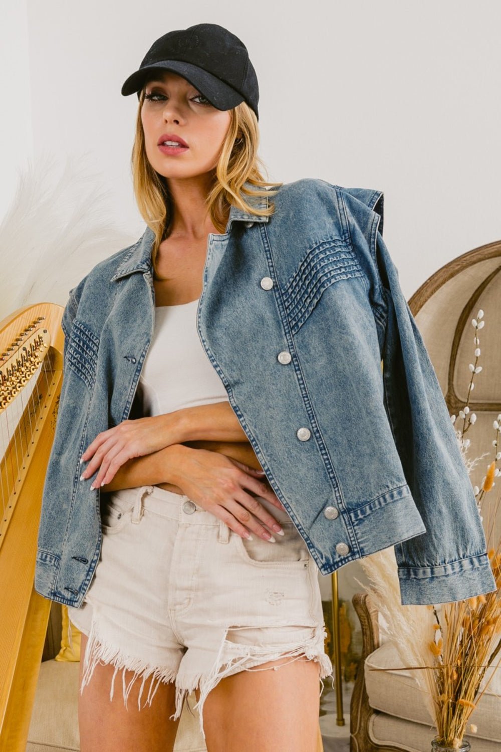 BiBi Button Up Long Sleeve Denim Jacket - Loulou Boutique