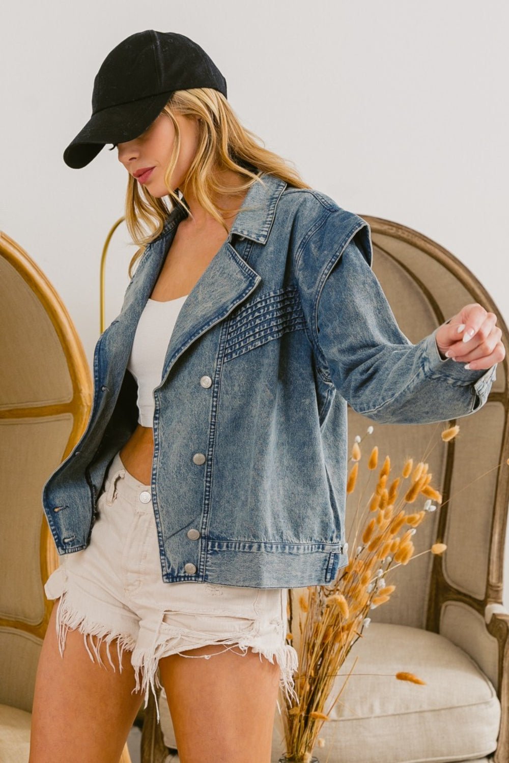 BiBi Button Up Long Sleeve Denim Jacket - Loulou Boutique