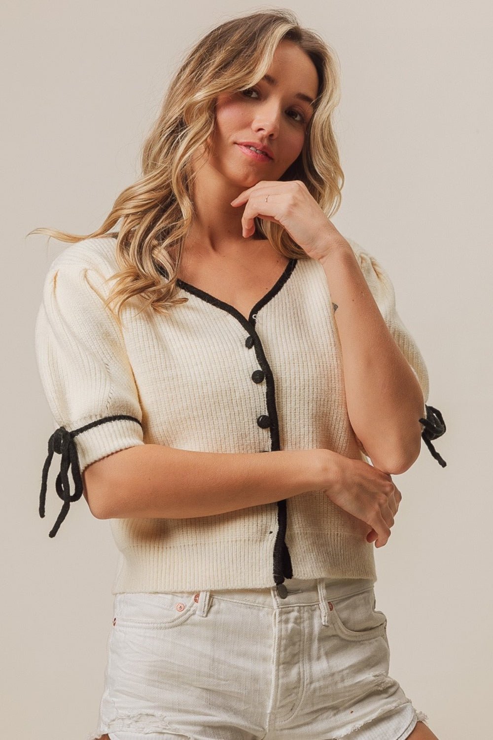 BiBi Contrast Binding Buttoned Cardigan - Loulou Boutique