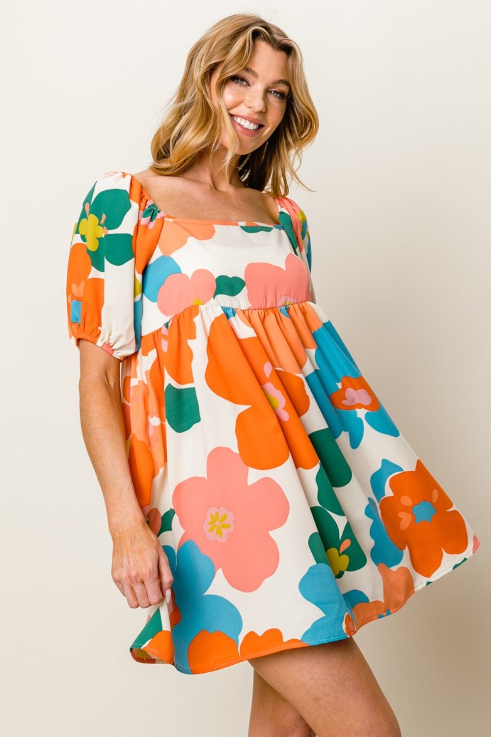 BiBi Floral Puff Sleeve Mini Dress - Loulou Boutique