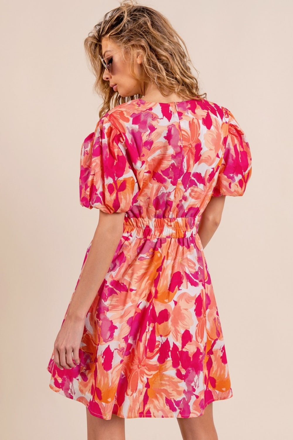 BiBi Floral V-Neck Puff Sleeve Mini Dress - Loulou Boutique