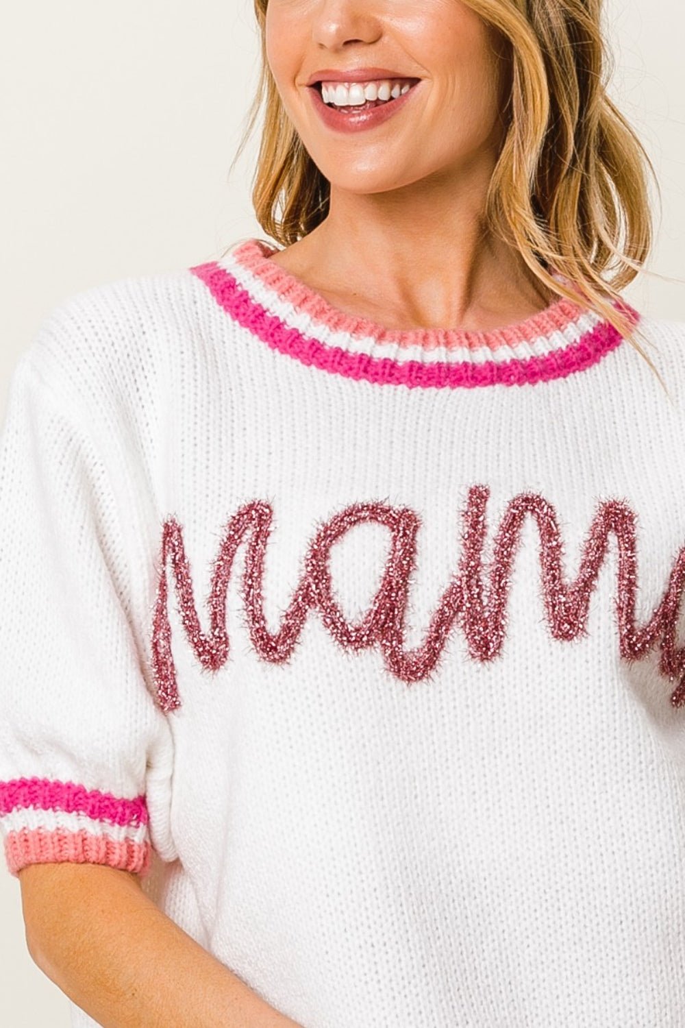 BiBi MAMA Contrast Trim Short Sleeve Sweater - Loulou Boutique