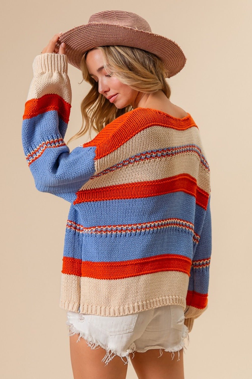 BiBi Multi Color Stripe Scoop Neck Sweater - Loulou Boutique