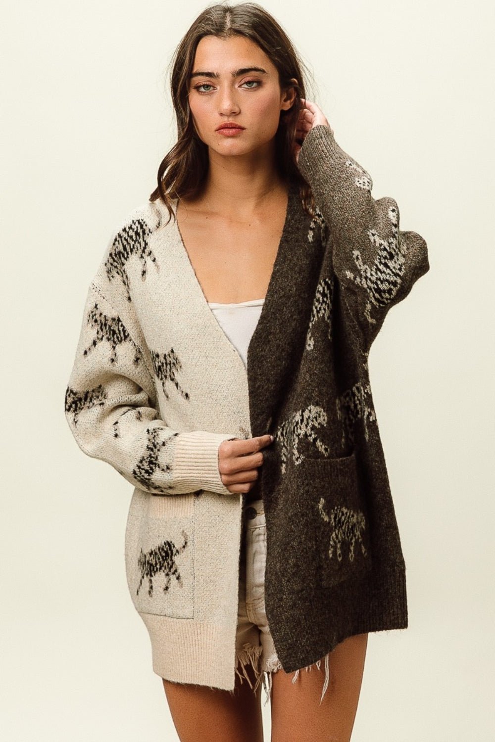 BiBi Open Front Long Sleeve Contrast Cardigan - Loulou Boutique
