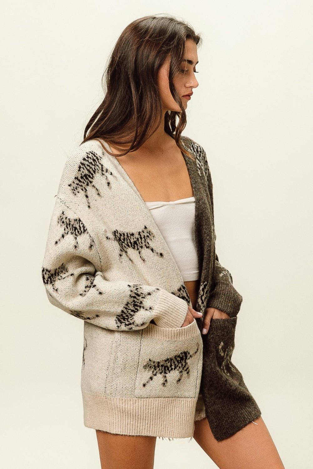 BiBi Open Front Long Sleeve Contrast Cardigan - Loulou Boutique