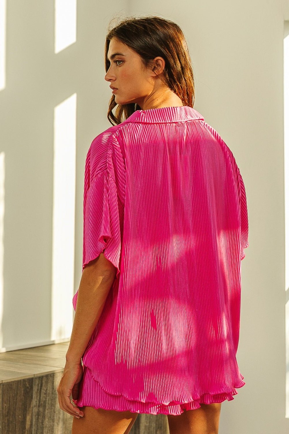 BiBi Pleated Short Sleeve Shirt and Shorts Set - Loulou Boutique