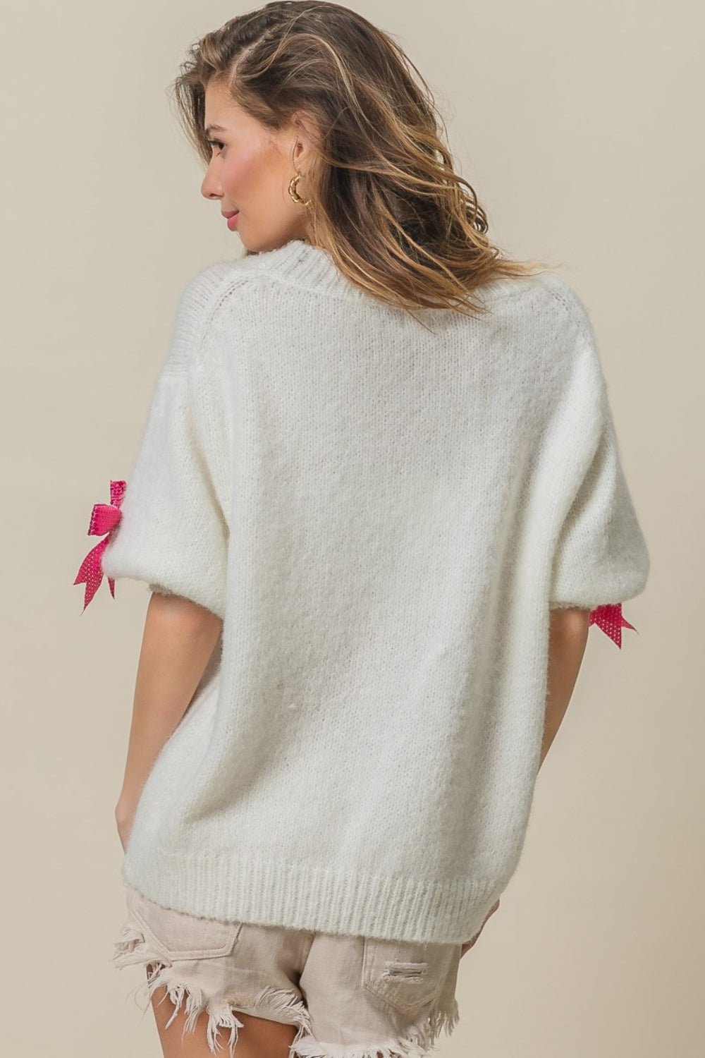 BiBi Sequin Bow Puff Sleeve Sweater - Loulou Boutique