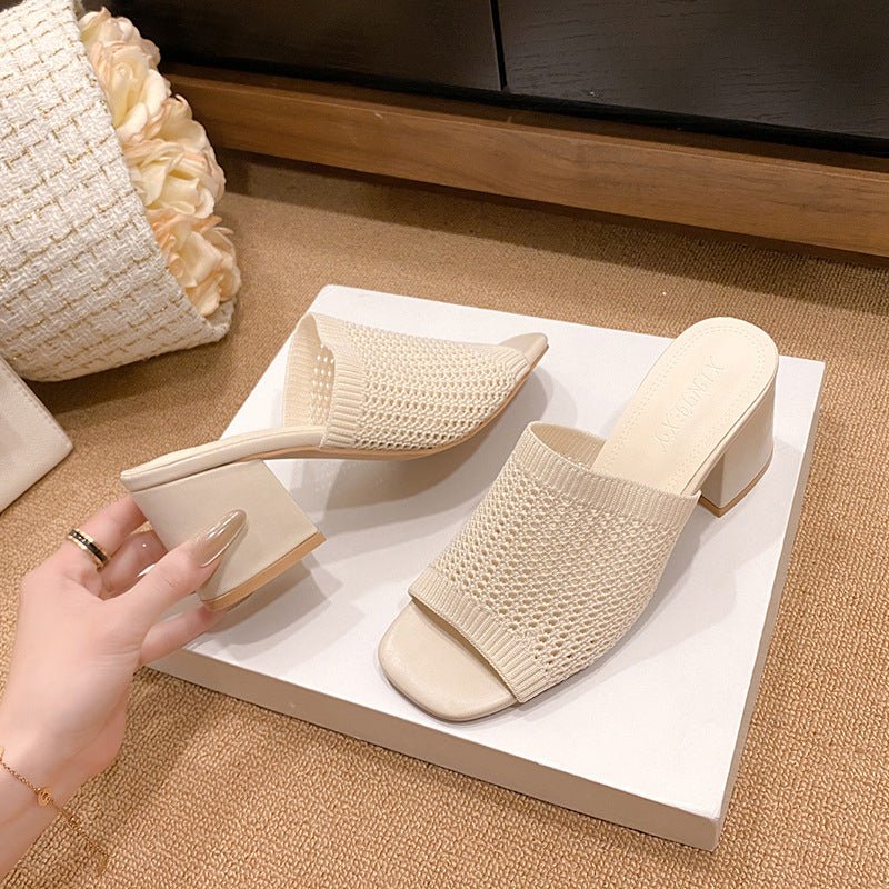 Block Heel Knit Sandals - Loulou Boutique