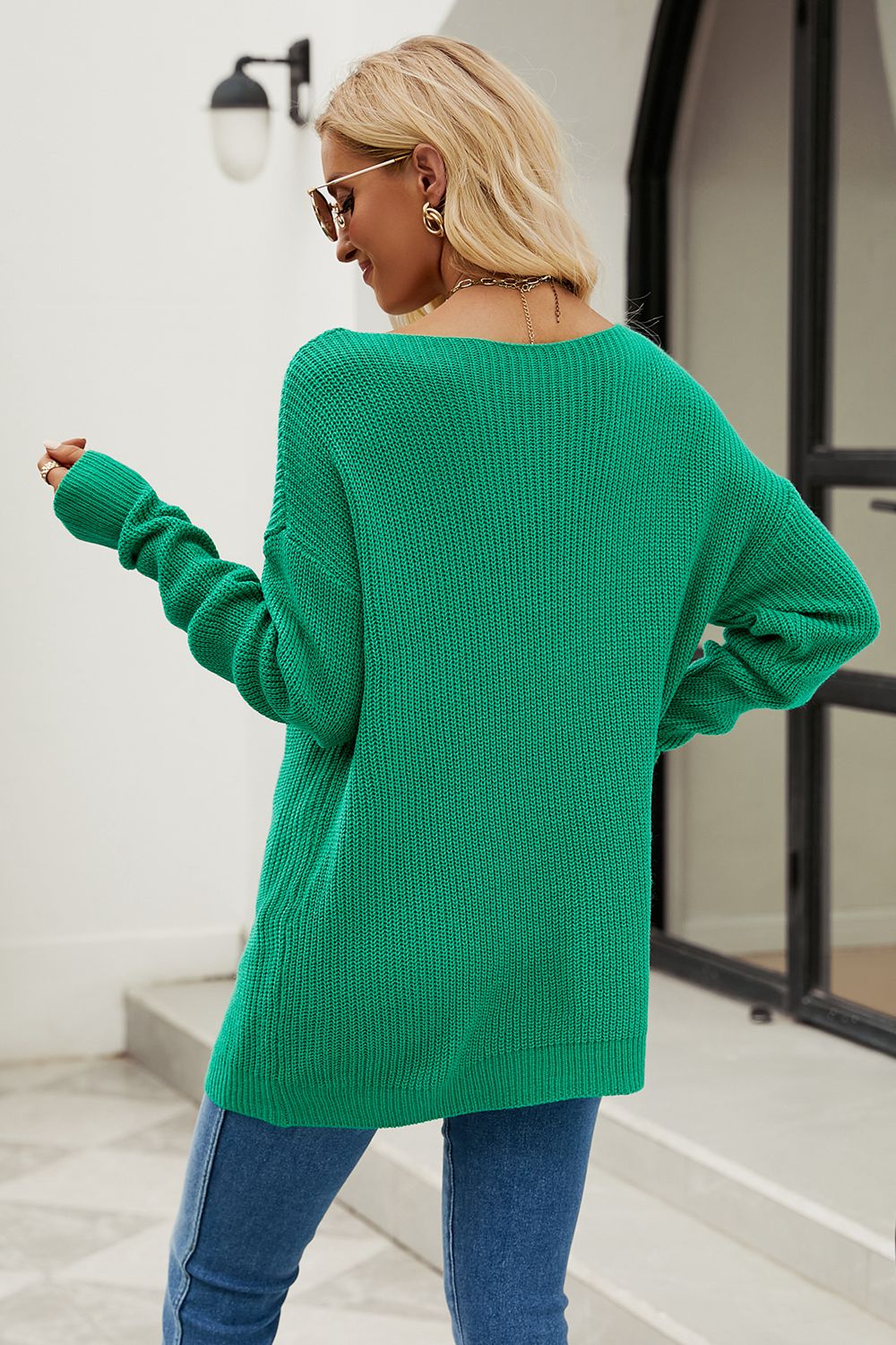 Boat Neck Dropped Shoulder Knit Top - Loulou Boutique
